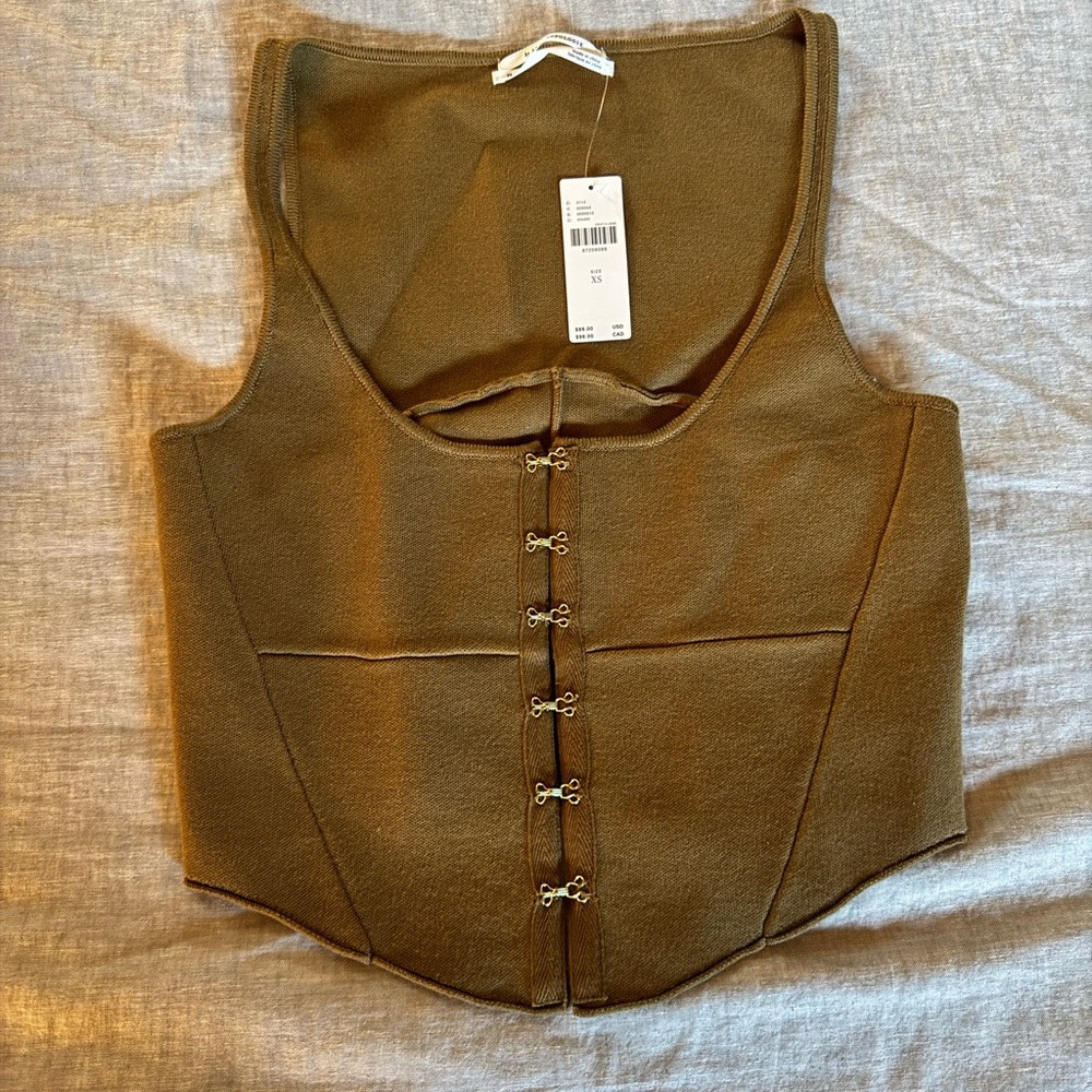 Anthropologie Dark Khaki Corset Style top